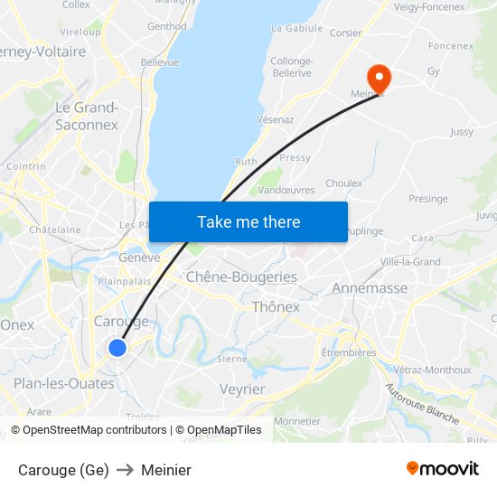 Carouge (Ge) to Meinier map