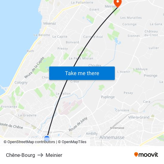 Chêne-Bourg to Meinier map