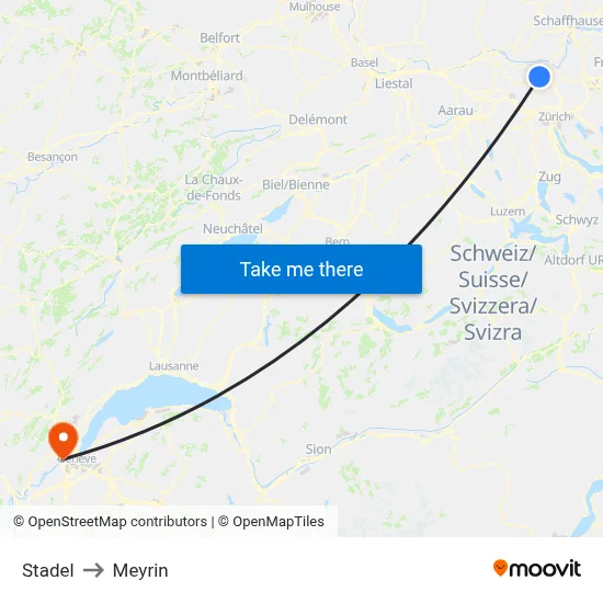Stadel to Meyrin map