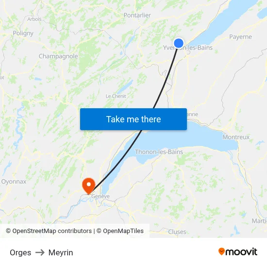 Orges to Meyrin map