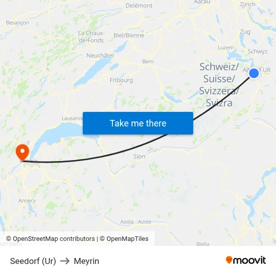 Seedorf (Ur) to Meyrin map