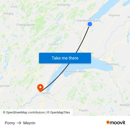 Pomy to Meyrin map