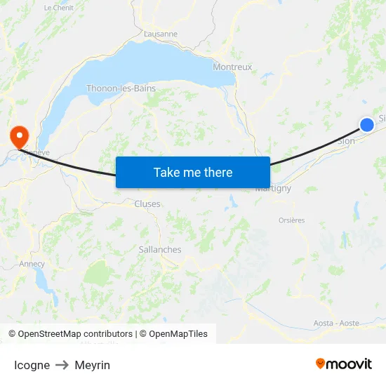 Icogne to Meyrin map