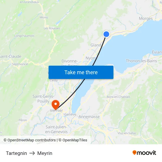 Tartegnin to Meyrin map