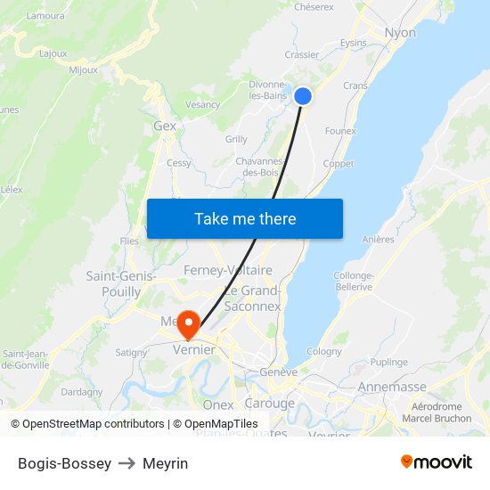 Bogis-Bossey to Meyrin map