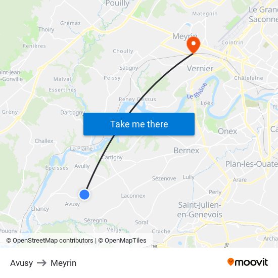 Avusy to Meyrin map