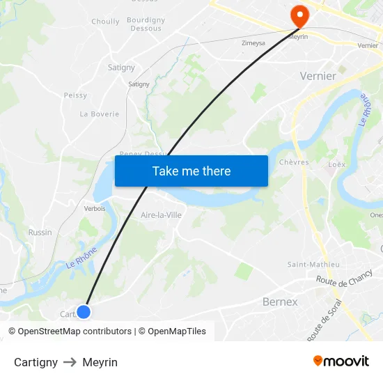 Cartigny to Meyrin map