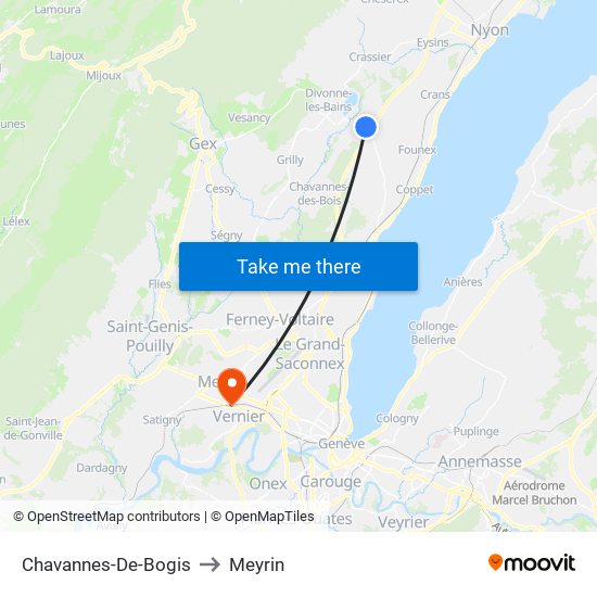 Chavannes-De-Bogis to Meyrin map