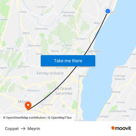 Coppet to Meyrin map