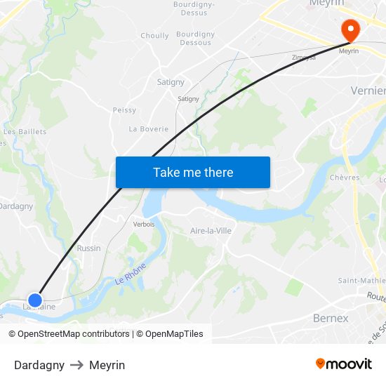 Dardagny to Meyrin map