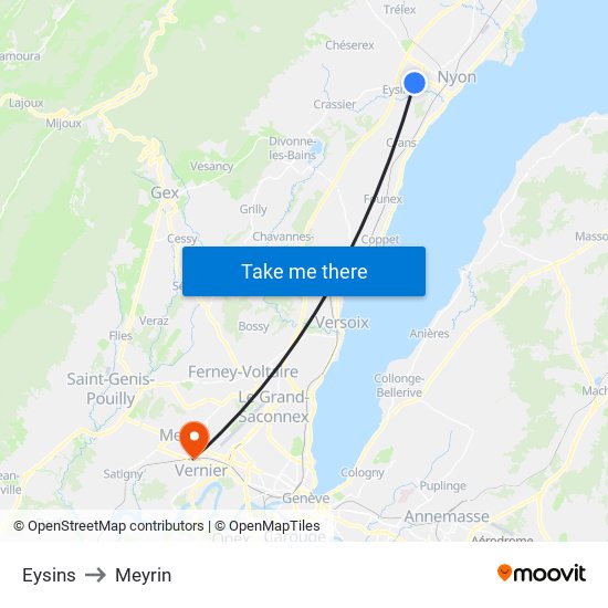 Eysins to Meyrin map