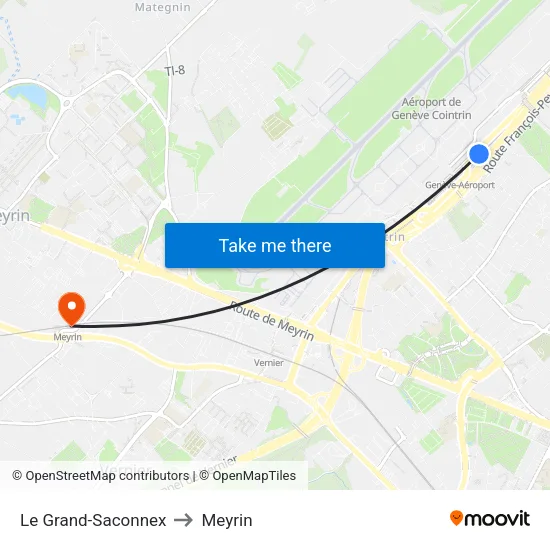 Le Grand-Saconnex to Meyrin map