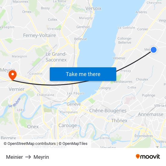 Meinier to Meyrin map