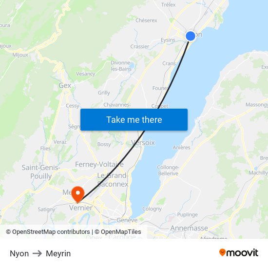 Nyon to Meyrin map