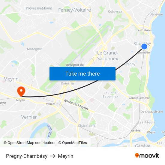 Pregny-Chambésy to Meyrin map