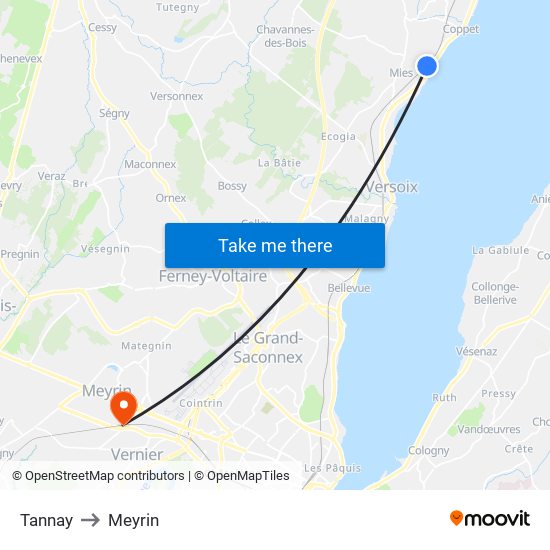 Tannay to Meyrin map