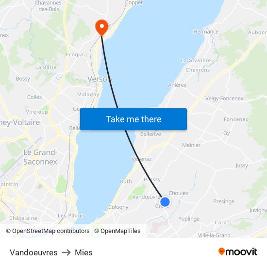 Vandoeuvres to Mies map