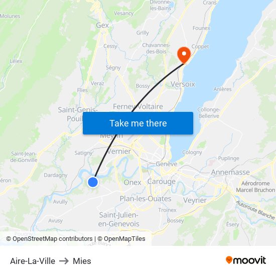 Aire-La-Ville to Mies map