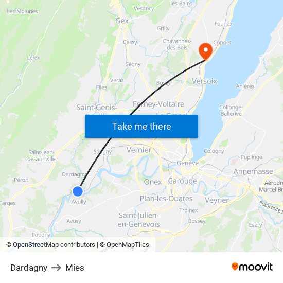Dardagny to Mies map