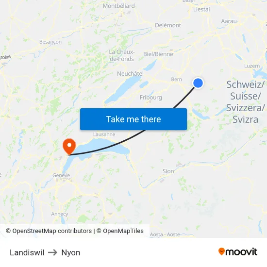 Landiswil to Nyon map