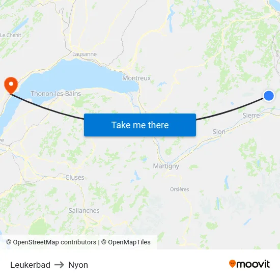 Leukerbad to Nyon map