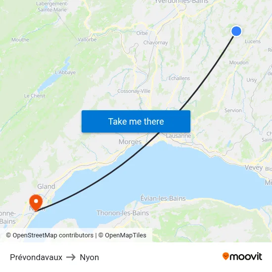 Prévondavaux to Nyon map