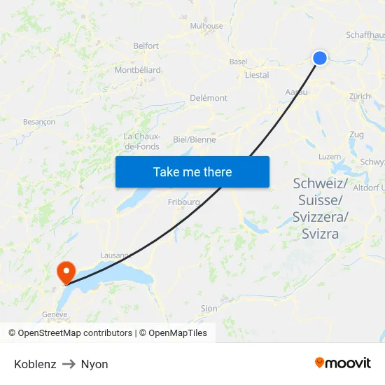 Koblenz to Nyon map