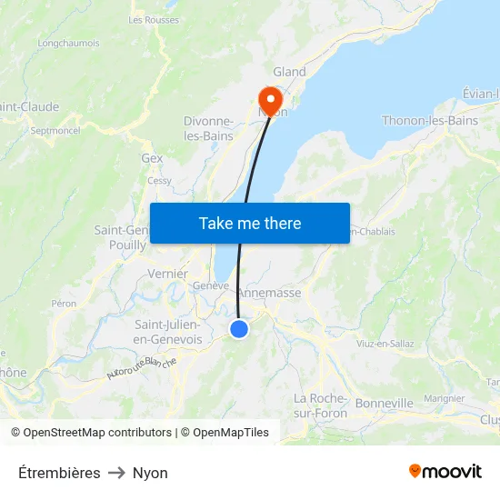 Étrembières to Nyon map