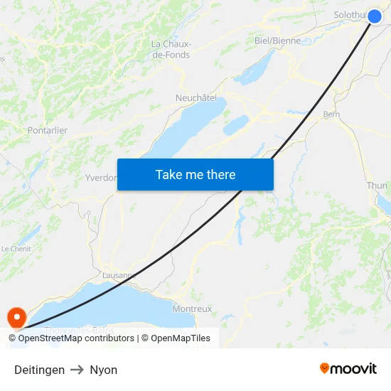 Deitingen to Nyon map