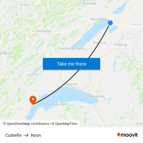 Cudrefin to Nyon map