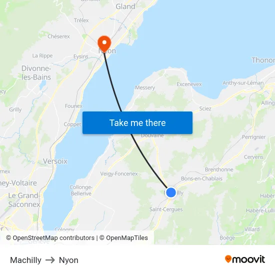 Machilly to Nyon map