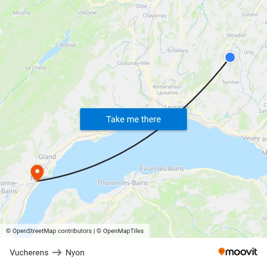 Vucherens to Nyon map