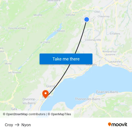 Croy to Nyon map