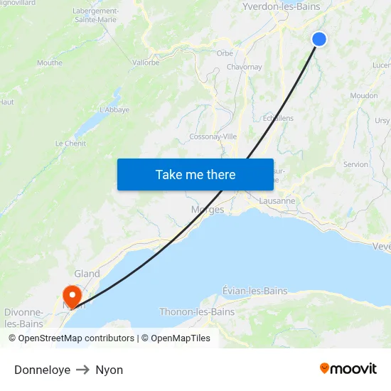 Donneloye to Nyon map