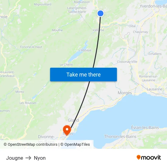 Jougne to Nyon map