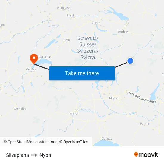Silvaplana to Nyon map