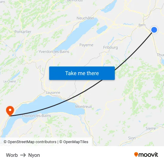 Worb to Nyon map