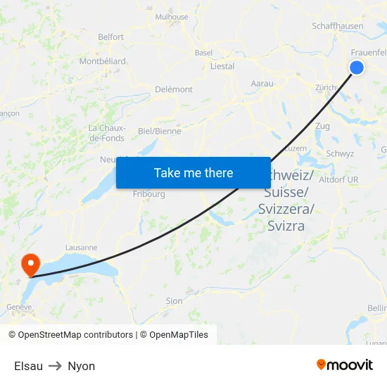 Elsau to Nyon map