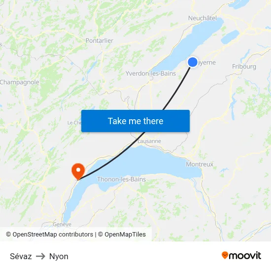 Sévaz to Nyon map