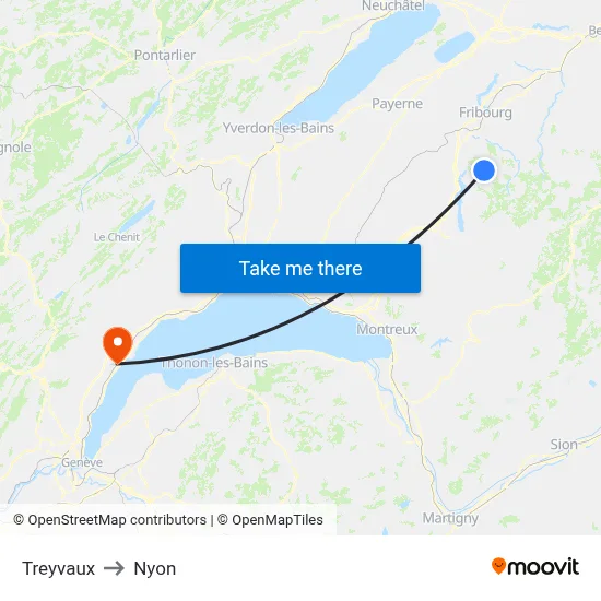 Treyvaux to Nyon map