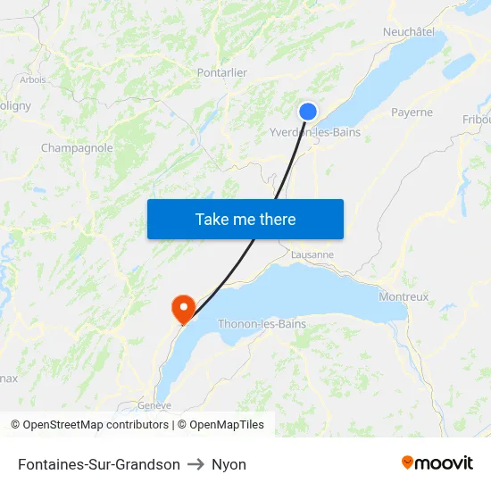 Fontaines-Sur-Grandson to Nyon map