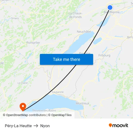 Péry-La Heutte to Nyon map