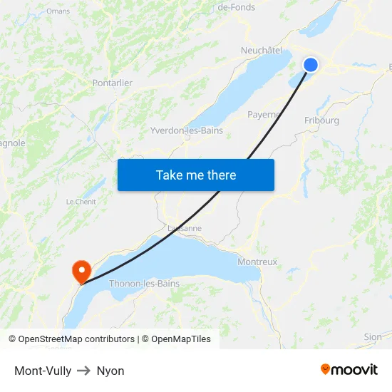 Mont-Vully to Nyon map