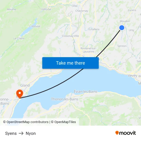 Syens to Nyon map