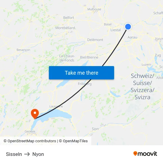 Sisseln to Nyon map