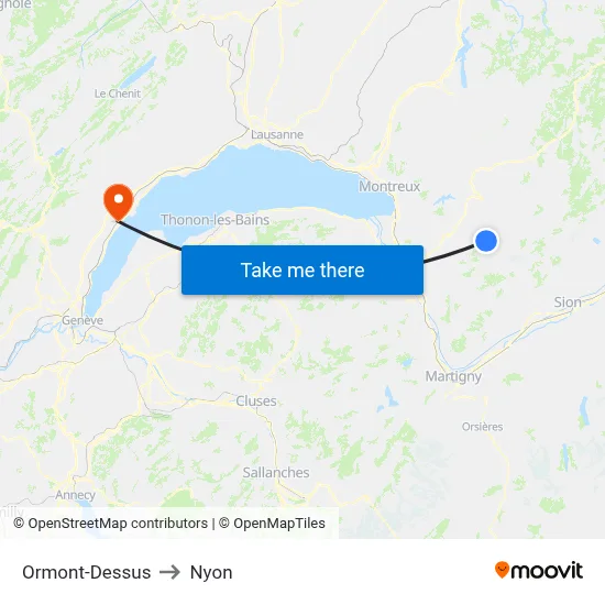 Ormont-Dessus to Nyon map