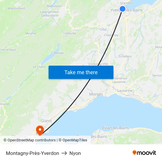 Montagny-Près-Yverdon to Nyon map