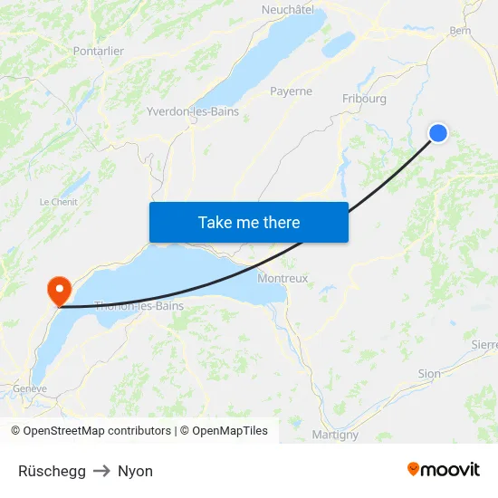 Rüschegg to Nyon map