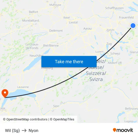 Wil (Sg) to Nyon map