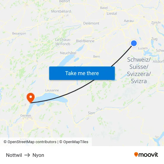 Nottwil to Nyon map